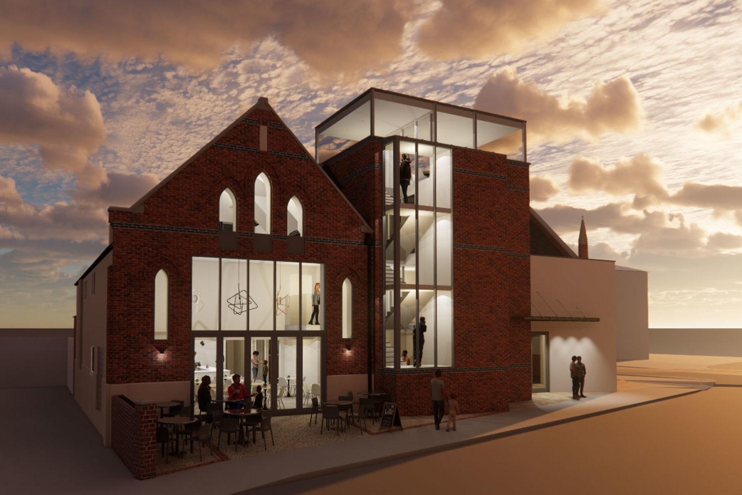 dusk visual of proposed renovations to Kings Church Seaford